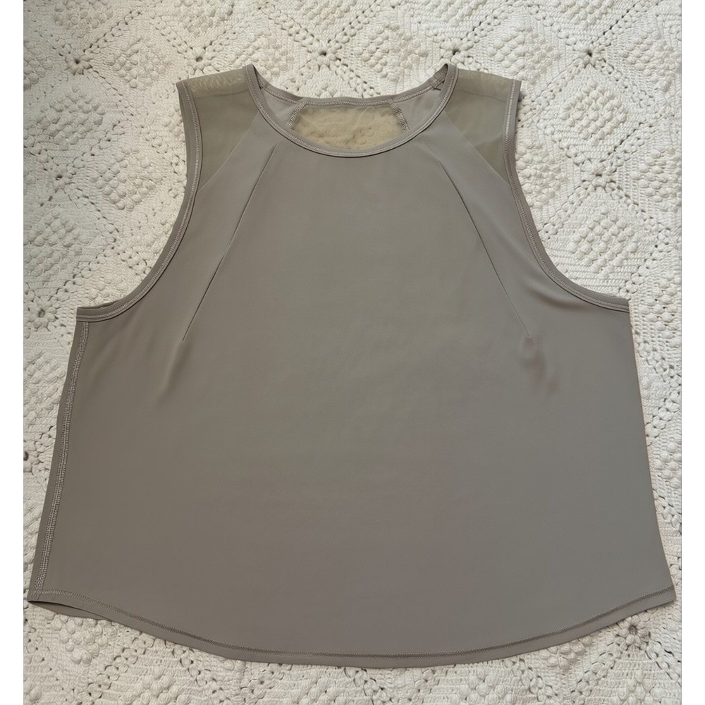 Lululemon Essential Tank Top Taupe Mesh Back Pleated Athletic Sleeveless Shirt